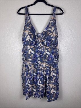 Perona Women's Floral Ruffle Swimdress One Piece Swimsuit Blue Plus Size 28W